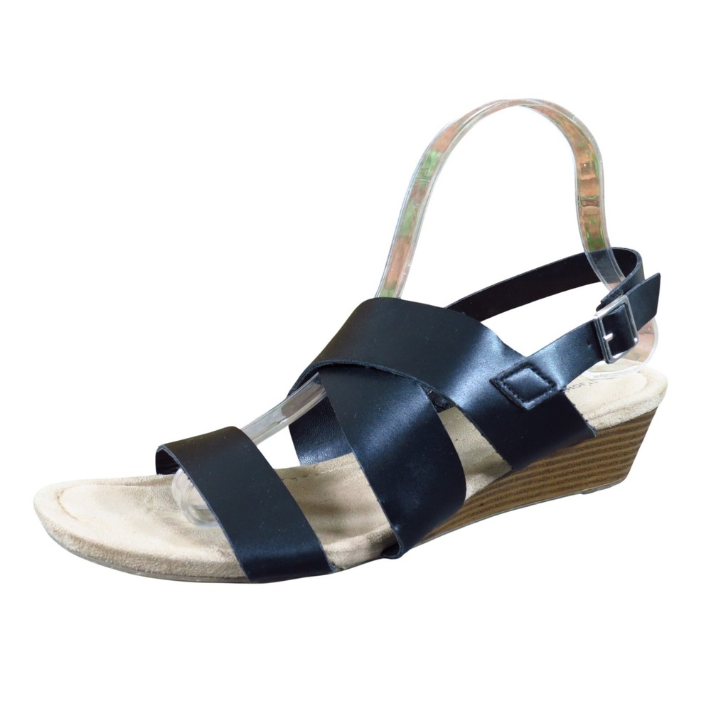 St. John's Bay Nash Women Wedge Sandals 9.5 Casual Comfort‎ Black Synthetic